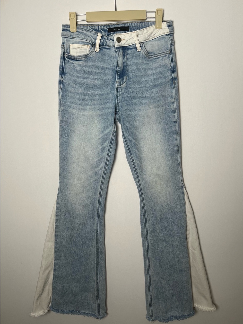 Flying Monkey Women’s High Rise Flare Light Wash Blue Jeans Contrast Leg 27
